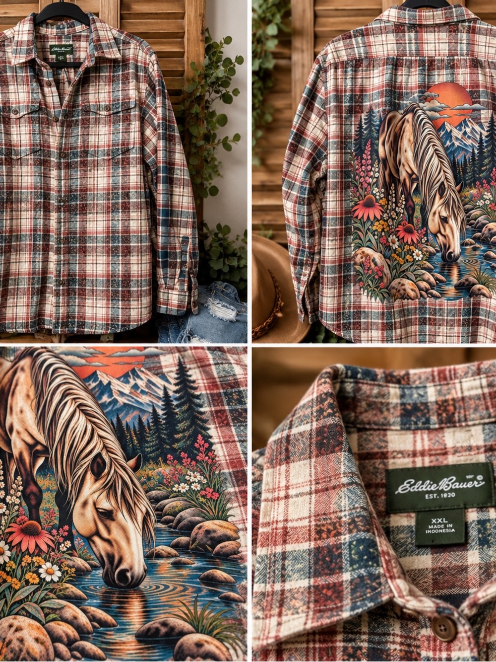 Eddie Bauer Plaid Flannel Shirt in Red & Green Size XL